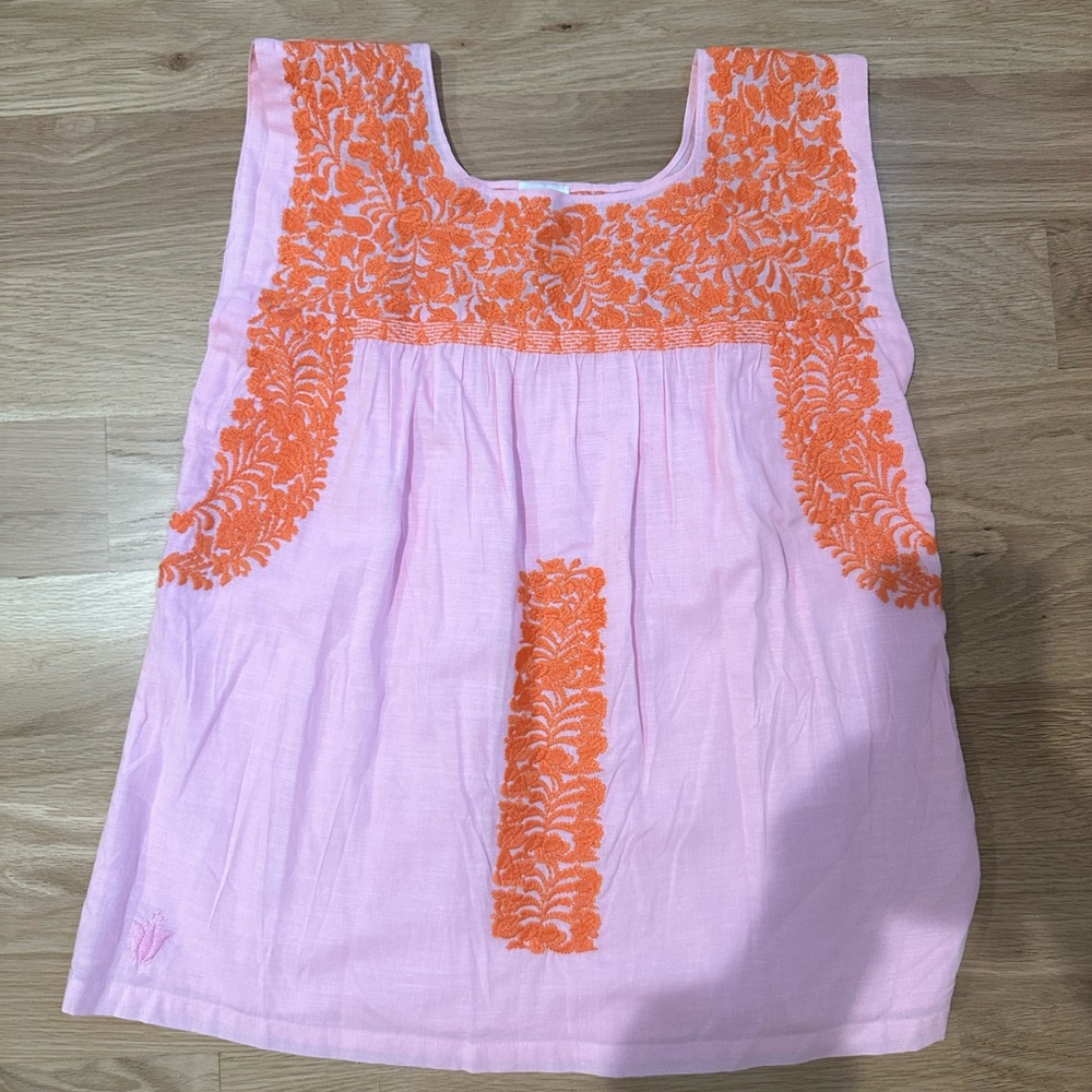 J Marie Oaxaca Sleeveless Embroidered Top pink and orange